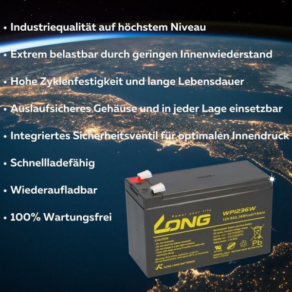 Akkuset kompatibel mit APC SU DP8000 / SU DP8000i (Hochstrom), bestehend aus 32 Bleiakkus a 12V 9 Ah mit 6,3mm Faston